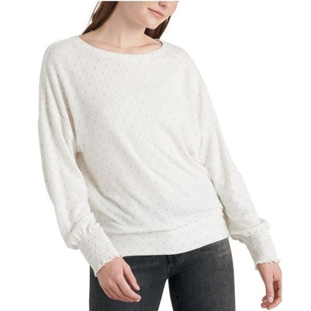 Lucky Brand Printed Smocked-Sleeve Top